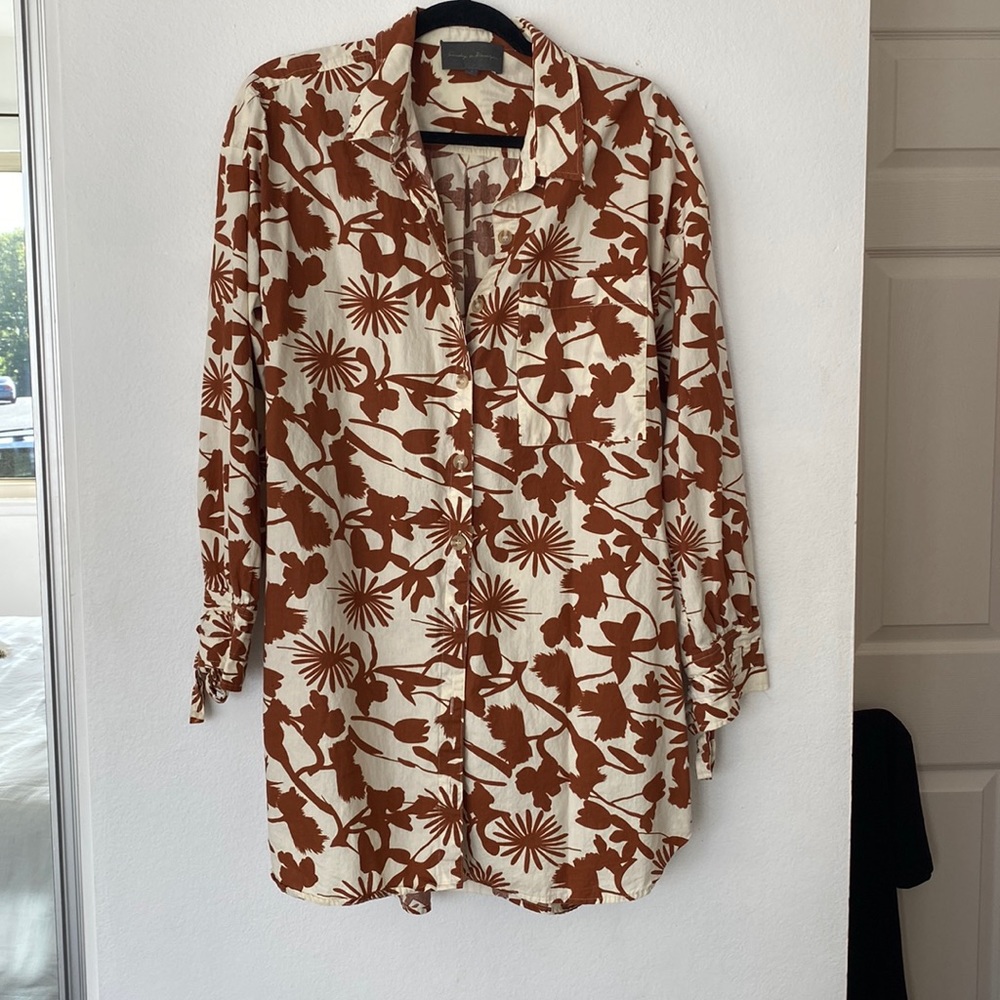 Sunday in Brooklyn cream and brown floral button up shirt dress